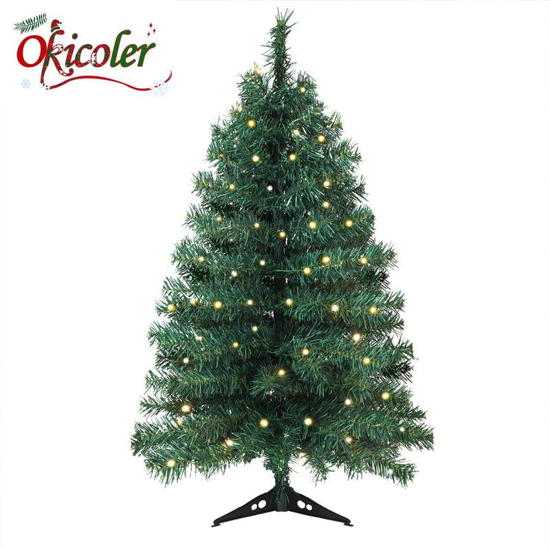 Okicoler 3 Ft Pre-Lit Christmas Tree, Artificial Christmas Trees with Lighting, Xmas Trees with 25 Led Lights, 100 Branch Christmas Decoration for Home, Office, Easy Assembly